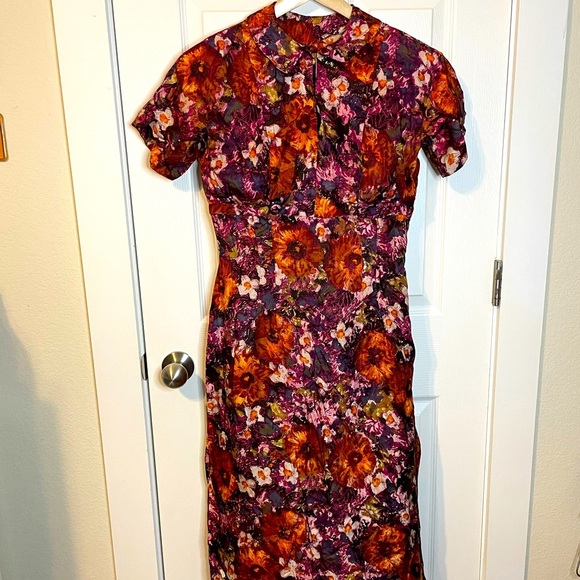 VTG 50s/60s floral dress in warm tones sz M - Picture 1 of 12